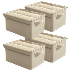 ANTIAN 可折疊透明側翻防塵蓋衣物收納盒 55L, 米色, 4個