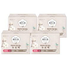 좋은느낌 무표백 유기농 순면커버 생리대 날개형, 중형, 16개입, 4개