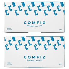 Comfiz 康菲 平面醫療口罩 17.5 x 9.5cm, 青煙藍, 30片, 2盒