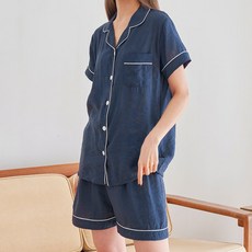 DOSSY 女款天然人造絲短袖翻領睡衣上下套裝