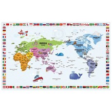 C1301a世界地圖帶兒童旗幟（全水壁紙）, 藍色