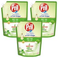프릴 시크릿 오브 맑은식초 상쾌한 사과향 주방세제 파우치, 1L, 3개