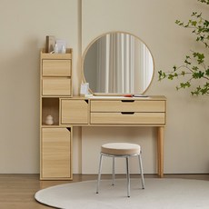 리샘 자올 익스텐션 서랍 화장대 + 딕슨 스툴 세트 방문설치, 오크(화장대), 베이지(스툴)