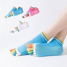 Adelin 女士彩色防滑皮拉提斯五指襪 3雙入, 1套, 彩色藍, 彩色玫瑰紅, 彩色淺粉