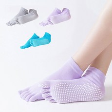 Adelin 女士彩色防滑皮拉提斯五指襪 3雙入, 1套, 灰色, 淺紫色, 藍色