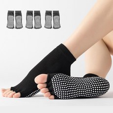 Edelin 簡約露趾防滑五指半襪 皮拉提斯襪, 3個, 黑色