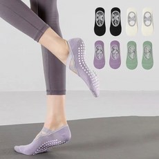 Edelin 女性交叉綁帶防滑皮拉提斯瑜珈襪 4雙, 1套, 黑色 + 白色 + 紫色 + 綠色