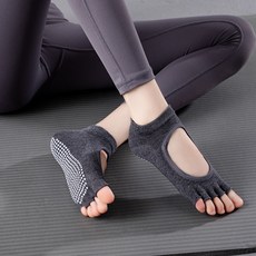 Edelin 女性露趾防滑瑜珈皮拉提斯襪, 深灰色, 3個