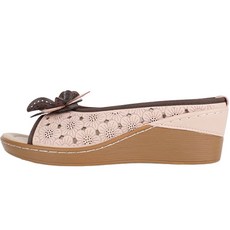 J SHOE 女用牛皮花朵厚底拖鞋