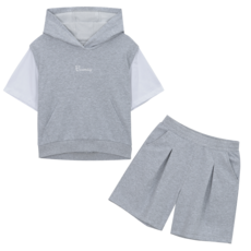 JCB 女童假兩件連帽上下套裝 T343