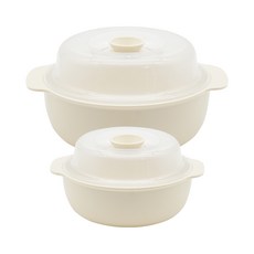 LIFE n 微波爐蒸籠 小550ml+中1.2L 2件組, 象牙白, 1套