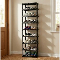 uh homedeco Oganee 組裝式縫隙玄關鞋櫃 雙排10層, 黑色, 1個