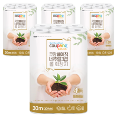 쿠팡베이직 네추럴 3겹 천연펄프 롤화장지 30m, 30개입, 4개