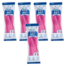 HAYANSON 韓國產經典橡膠手套, 5套, 中(M), 粉紅色
