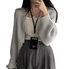 法式燈籠袖針織短版罩衫, 胸寬56cm 袖長62cm 全長35cm, 灰