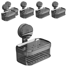 Reddot 紅點生活 強力吸盤雙層菜瓜布肥皂盒 透灰色 浴室收納好幫手, 6個