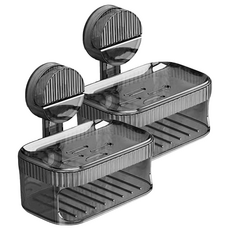 Reddot 紅點生活 強力吸盤雙層菜瓜布肥皂盒, 2個, 透灰色 - 浴室收納好幫手