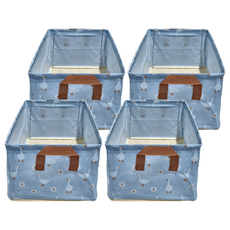 可摺疊衣物收納籃, 26L大容量, 四周加固, 硬挺不軟塌, 47 x 28 x 20cm, 藍白鵝, 4個