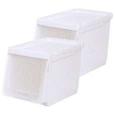 AllULiving 滑蓋式加高型收納箱 透明窗, 2個, 白色 + 不透明門