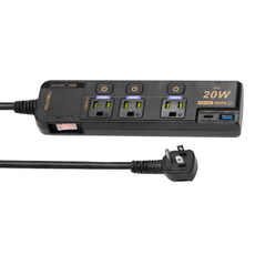 POLYWELL 寶利威爾 20W快充電源延長線 4切3座 type-c PW15-T05-A089, 黑色, 1個