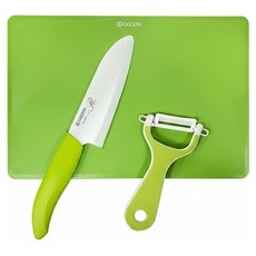 KyOCERa 京瓷 日本京瓷抗菌 超值3件組 刃長14cm 綠色, 1組, 料理刀 + 削皮器 + 砧板