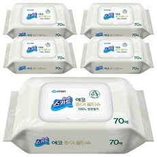 스카트 에코 종이 물티슈 캡형, 70매, 5개