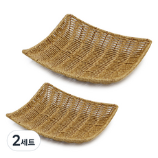 Gongganlove PP仿藤編正方形托盤籃 2件組, 自然色, 2套