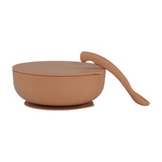 By Lille Vilde 防滑矽膠吸盤碗 Set 碗附匙蓋, 暖棕色, 1組