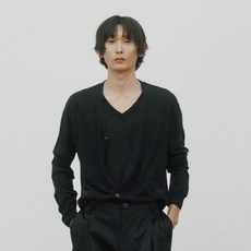 noirer 男款亞麻層次套頭開襟衫針織衫