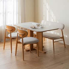 레트로하우스 파레드 원목 사각 포세린 세라믹 1400 식탁 + 의자 + 벤치 세트 4인용 방문설치, 식탁(오크 내추럴 + 클라우드화이트) + 의자(오크 내추럴) + 벤치(오크 내추럴), 일반 2 + 벤치 1