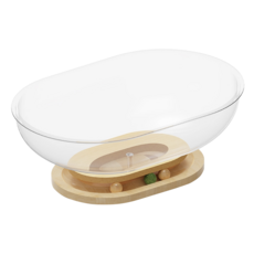 AOYI 奧藝 橢圓形太空艙貓跳台 M 壓縮板亞克力材質, 1個, 橢圓形太空艙 透明色 + 木頭色