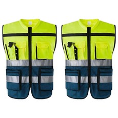 雙色工作安全背心, 2個, 螢光 + 海軍藍