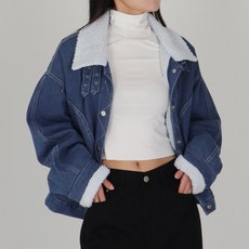 닷이프 여성용 데님 뽀글이 캐주얼 무스탕