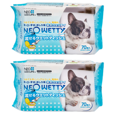 NEO LOO LiFE 寵物專用可沖濕紙巾 水解紙 約14cm x 20cm, 70片, 2包