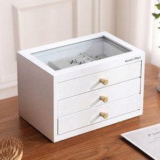 Market Plan 頂級實木飾品珠寶收納盒 3層, 白色, 1個