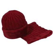 Kifofo 保暖滑雪板滑雪防寒帽 + 圍巾套組, 酒紅色, 1套