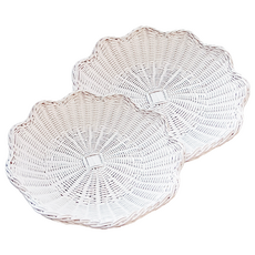 Rattan Shop 高級藤製飯店餐盤多用途藤籃托盤 大 J081W, 白色, 2個