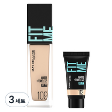 메이블린 핏미 파운데이션 레노 30ml + 미니파운데이션 5ml 세트, 109 라이트 아이보리(파운데이션), 112 내추럴 아이보리(미니파운데이션), 3개