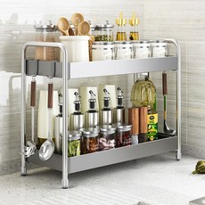 Shopmile 調味料罐收納桌上整理多用途2層廚房層架, 1個, 灰色