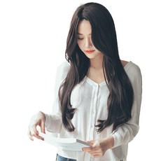 GabalNara 女士長瀏海長直髮整頂假髮 L, 深黑色, 1個