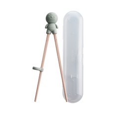 sillymann 孩童鉑金矽膠左右手學習筷+收納盒 WSK3711, Cream Peach(筷子), 1組