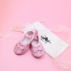 비단길 여아용 자비스 스팽글리본 발레슈즈 + 슈즈파우치 세트
