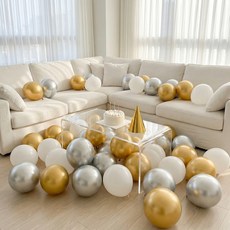 뷰라뷰 파티풍선 50p + 공기펌프 + 10m 리본 1롤, 14실버 + 골드 + 화이트, 1세트