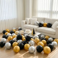 뷰라뷰 파티풍선 50p + 공기펌프 + 10m 리본 1롤, 18골드 + 실버 + 블랙, 1세트