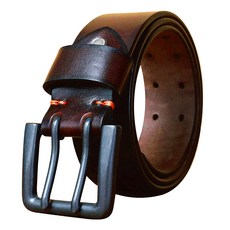 男款頭層牛皮帶雙排針扣皮帶，帶長110-125cm，帶身寬4.3cm，黑色/寶藍/咖色/棕色, 帶長110-125cm,寬4.3cm