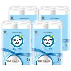 KleanNara 可綠納樂 三層柔軟捲筒衛生紙, 27m, 12捲, 4袋