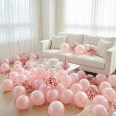 뷰라뷰 파티풍선 50p + 공기펌프 + 10m 리본 1롤, 15파우더핑크 + 레드스팽글, 1세트