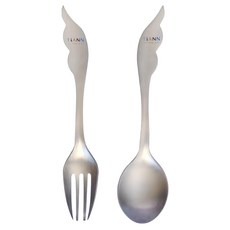 TiANN 鈦安 夢想羽翼 純鈦湯叉組 附防水收納袋, 湯匙 + 叉子 + 收納袋, 銀色, 1組