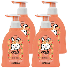sanosan 珊諾 兒童洗髮精 蜜桃香, 溫和低敏配方, 添加保濕成分 滋潤柔順髮絲, 200ml, 4瓶