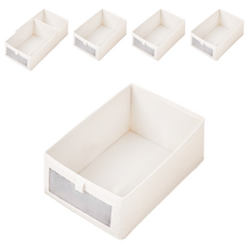 布藝衣服收納框 可堆疊臥室衣物整理箱, 中號, 米色, 6個